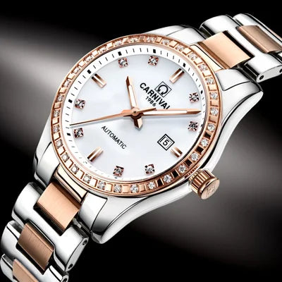 Switzerland CARNIVAL Luxury Brand Automatic Mechanical Sapphire Women's Watches Waterproof Dual Skeleton Luminous C8685L-15