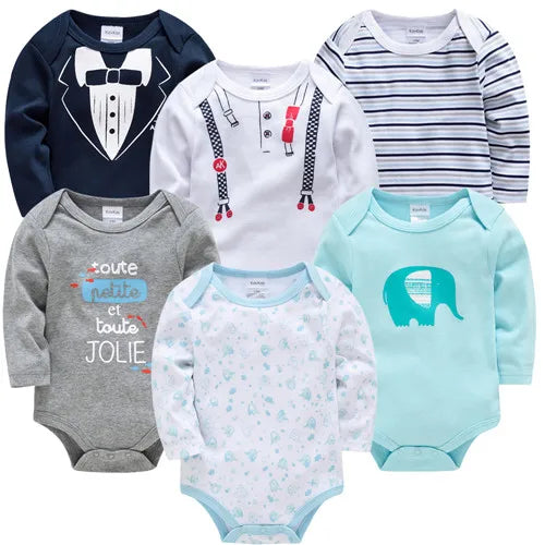 6 PCS 3 PCS Kavkas Baby Boys Girls Bodysuit Long Sleeve 100% Cotton Baby Clothes 0-12 months Newborn body bebe Jumpsuit Clothing