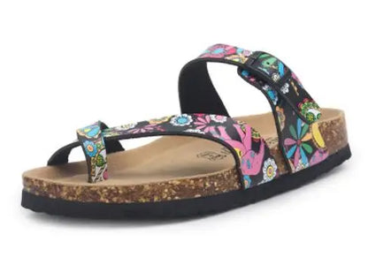 flower print cork sandals women clip toe slippers narrow band flip flops lovers platform sandals summer beach shoes size 45 c455