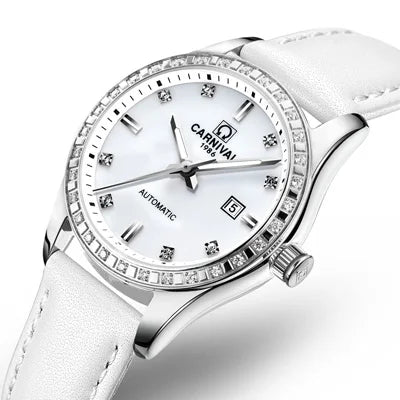 Switzerland CARNIVAL Luxury Brand Automatic Mechanical Sapphire Women's Watches Waterproof Dual Skeleton Luminous C8685L-15