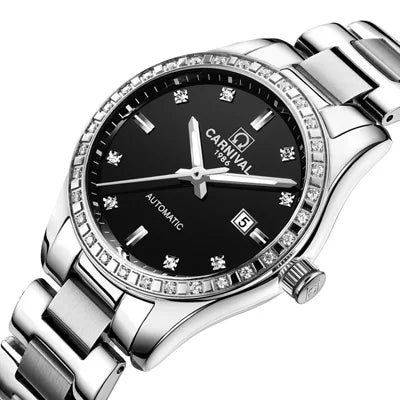 Switzerland CARNIVAL Luxury Brand Automatic Mechanical Sapphire Women's Watches Waterproof Dual Skeleton Luminous C8685L-15