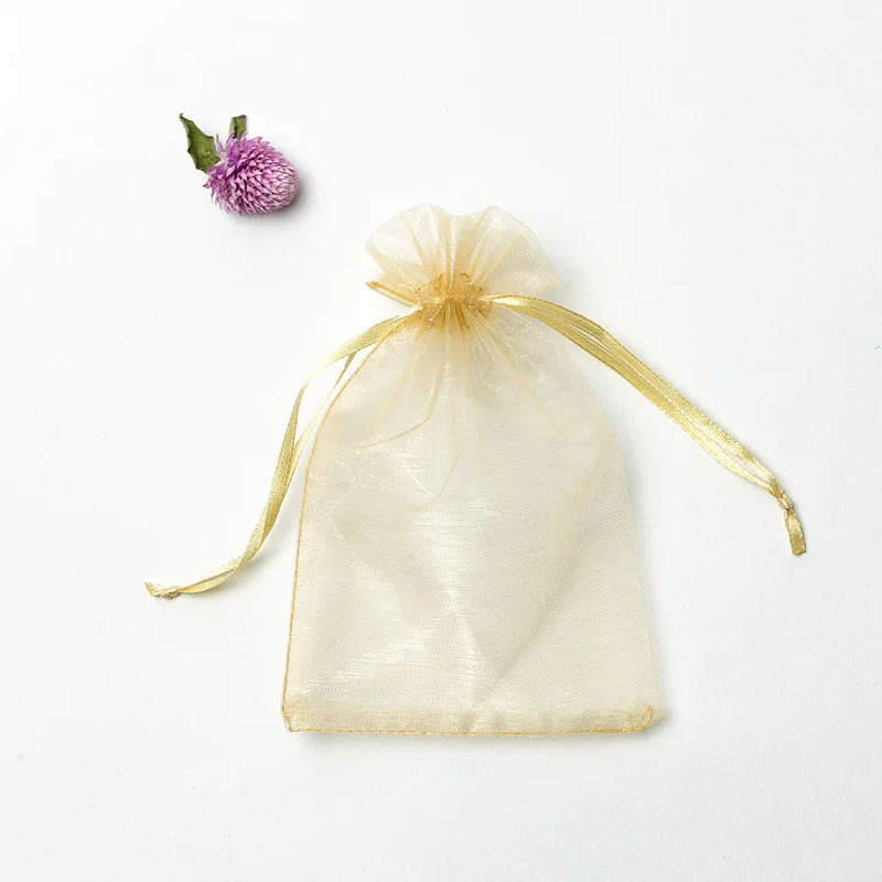 50pcs/lot 7x9cm 9x12cm 10x15 13x18cm Drawstring Organza Gift Bags Jewelry Packaging Bag Wedding Party Packaging Present Pouches