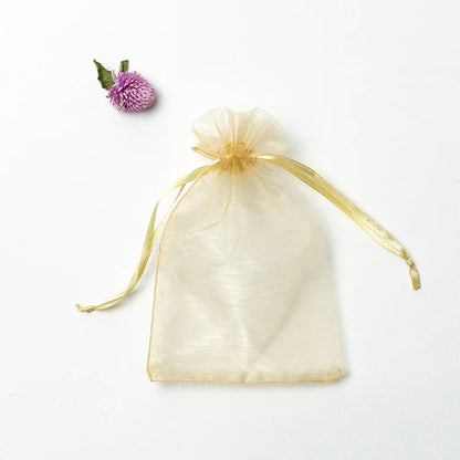 50pcs/lot 7x9cm 9x12cm 10x15 13x18cm Drawstring Organza Gift Bags Jewelry Packaging Bag Wedding Party Packaging Present Pouches