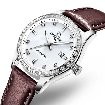 Switzerland CARNIVAL Luxury Brand Automatic Mechanical Sapphire Women's Watches Waterproof Dual Skeleton Luminous C8685L-15