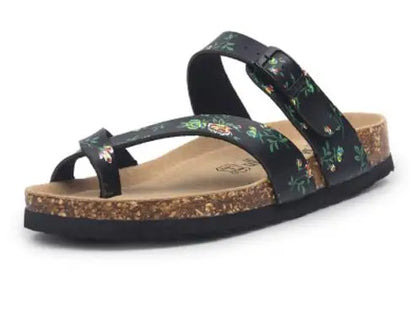 flower print cork sandals women clip toe slippers narrow band flip flops lovers platform sandals summer beach shoes size 45 c455