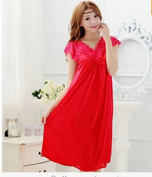 Lace-Trim Short-Sleeve Nightdress in Style Options