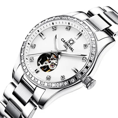 Switzerland CARNIVAL Luxury Brand Automatic Mechanical Sapphire Women's Watches Waterproof Dual Skeleton Luminous C8685L-15