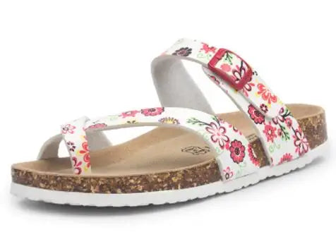 flower print cork sandals women clip toe slippers narrow band flip flops lovers platform sandals summer beach shoes size 45 c455