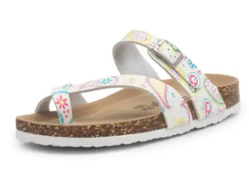flower print cork sandals women clip toe slippers narrow band flip flops lovers platform sandals summer beach shoes size 45 c455
