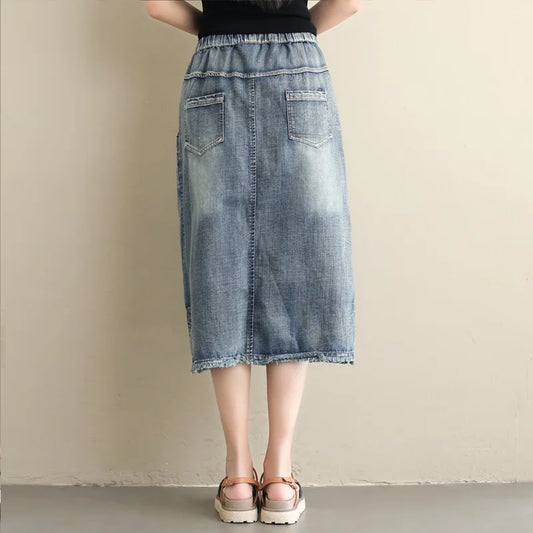Women's Floral-Embroidered Denim Skirt