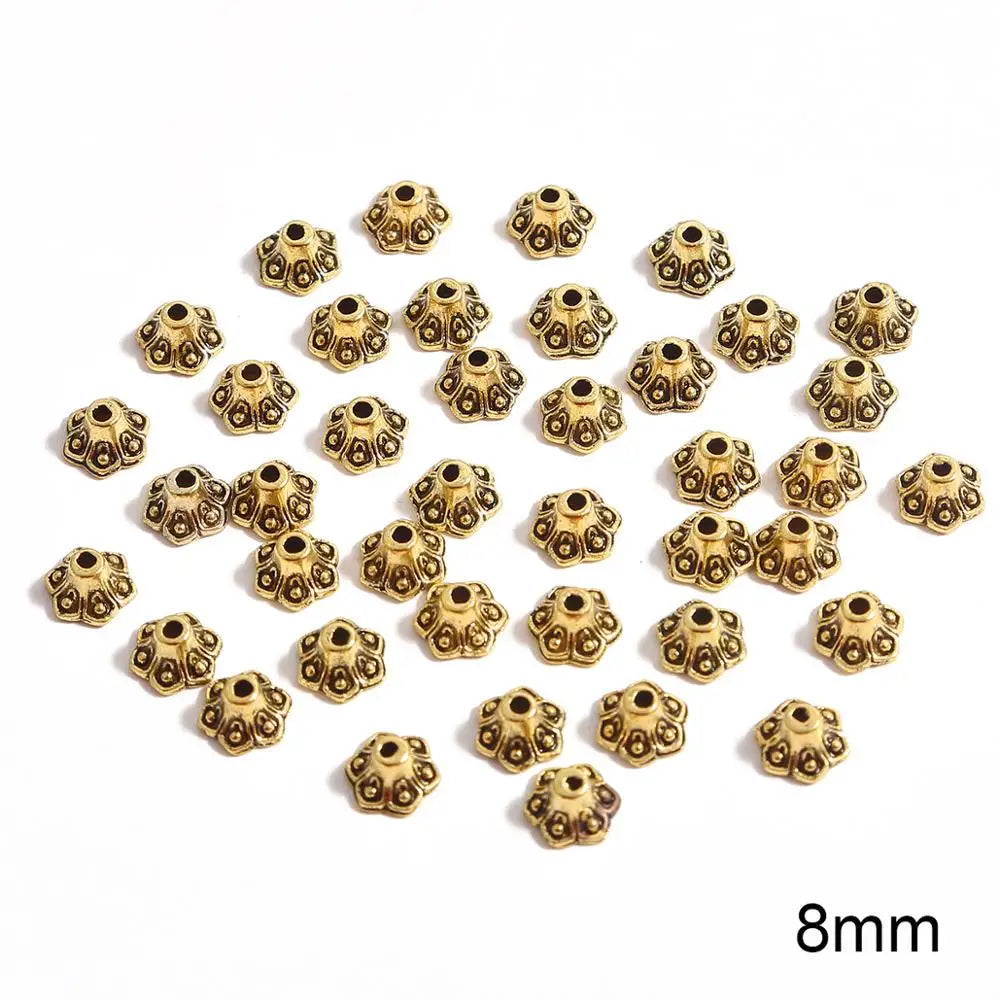 50pcs Tibetan Antique Silver Color Gold Leaf Flower Bead End Caps For Jewelry Making Needlework Spacer Bead Caps DIY Accessories
