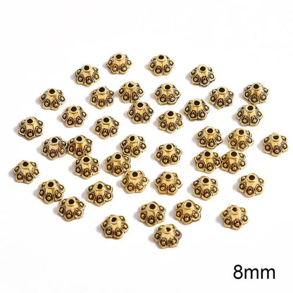 50pcs Tibetan Antique Silver Color Gold Leaf Flower Bead End Caps For Jewelry Making Needlework Spacer Bead Caps DIY Accessories