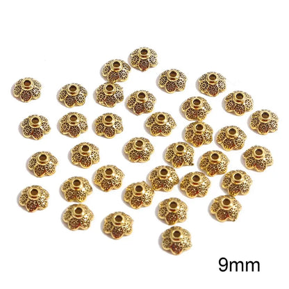 50pcs Tibetan Antique Silver Color Gold Leaf Flower Bead End Caps For Jewelry Making Needlework Spacer Bead Caps DIY Accessories