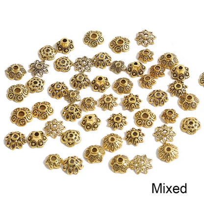 50pcs Tibetan Antique Silver Color Gold Leaf Flower Bead End Caps For Jewelry Making Needlework Spacer Bead Caps DIY Accessories