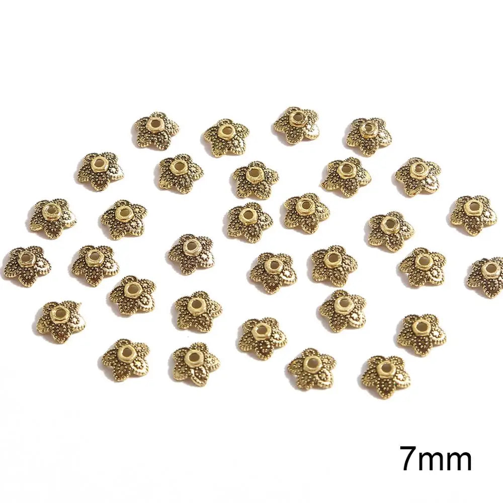 50pcs Tibetan Antique Silver Color Gold Leaf Flower Bead End Caps For Jewelry Making Needlework Spacer Bead Caps DIY Accessories