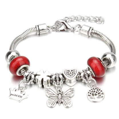 Charm Bracelet & Bangles Jewelry 6 Color Clay Zircon Ball Crown key lock Shape Beads Bracelets For Women Girl Friendship Gift