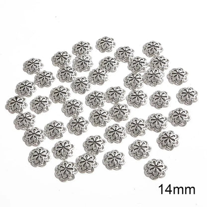 50pcs Tibetan Antique Silver Color Gold Leaf Flower Bead End Caps For Jewelry Making Needlework Spacer Bead Caps DIY Accessories