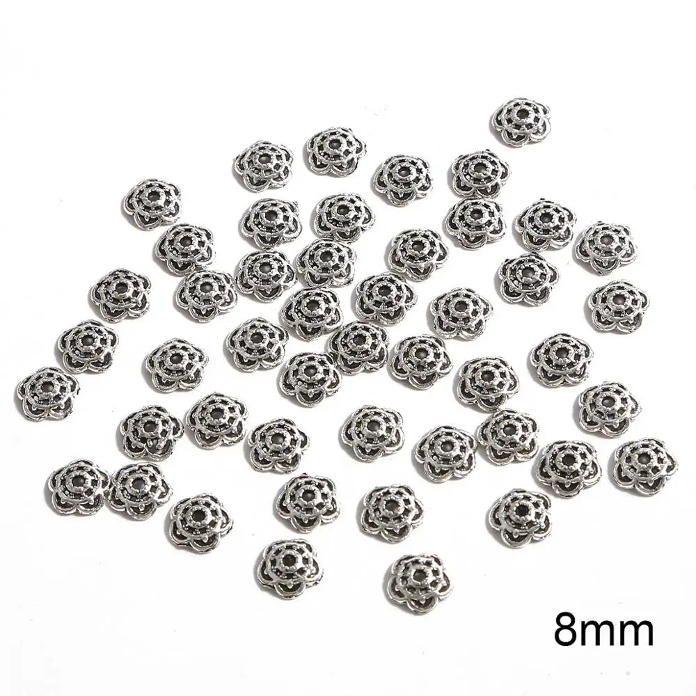 50pcs Tibetan Antique Silver Color Gold Leaf Flower Bead End Caps For Jewelry Making Needlework Spacer Bead Caps DIY Accessories
