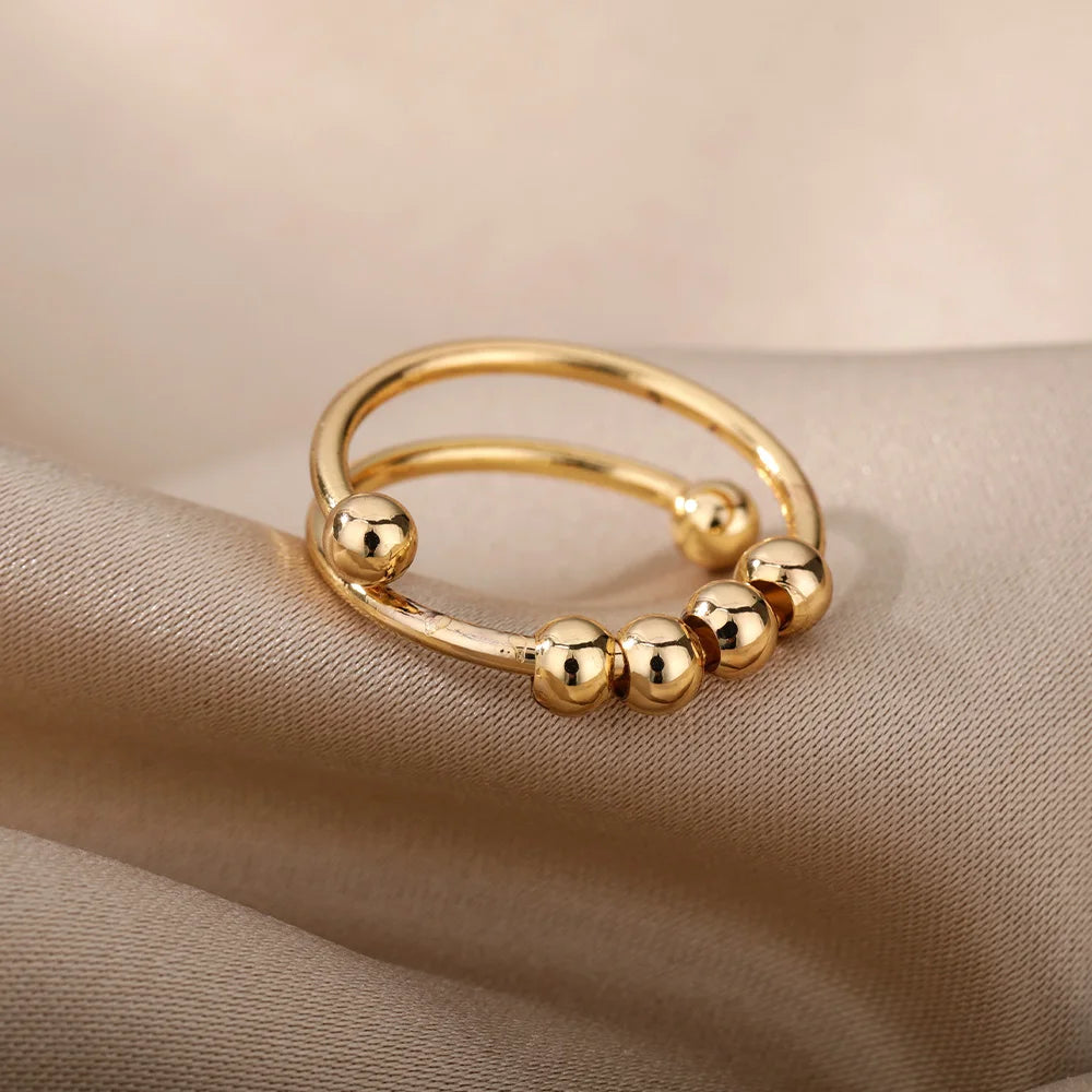 Anxiety Ring Beads Rings For Women Men Stainless Steel Ring Spinner Spiral Simulated Freely Anti Stress Fidget Ring Jewelry