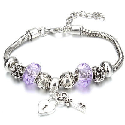 Charm Bracelet & Bangles Jewelry 6 Color Clay Zircon Ball Crown key lock Shape Beads Bracelets For Women Girl Friendship Gift