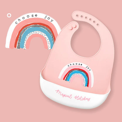 2021 Cute Baby Bibs Waterproof Silicone Bib Feeding Infant Newborn Cartoon Apron ToddlerX Adjustable Bib Burp Cloths with Pocket