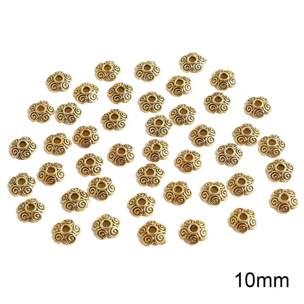 50pcs Tibetan Antique Silver Color Gold Leaf Flower Bead End Caps For Jewelry Making Needlework Spacer Bead Caps DIY Accessories
