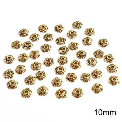 50pcs Tibetan Antique Silver Color Gold Leaf Flower Bead End Caps For Jewelry Making Needlework Spacer Bead Caps DIY Accessories