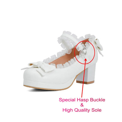 Bow & Ruffle Mary Jane Block-Heel Shoes