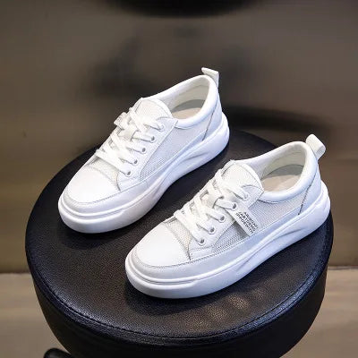 Large Size Autumn Winter New Women's Shoes Leather Light Platform White Shoes Spring Breathable Sports Ladies Flat Casual Shoes