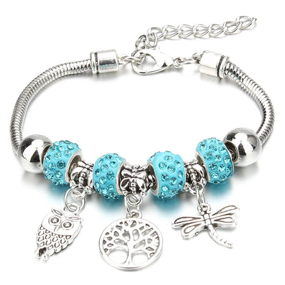 Charm Bracelet & Bangles Jewelry 6 Color Clay Zircon Ball Crown key lock Shape Beads Bracelets For Women Girl Friendship Gift