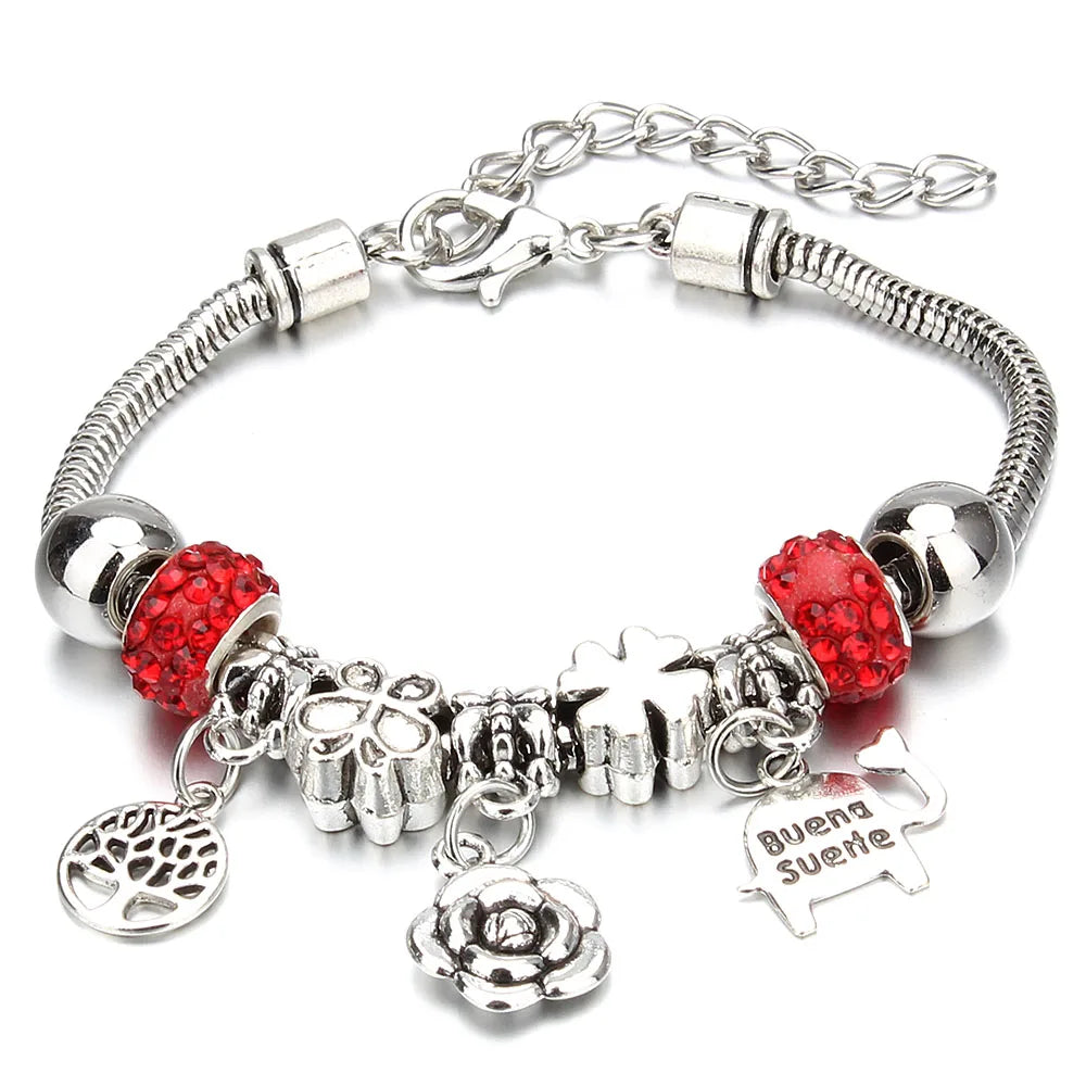 Charm Bracelet & Bangles Jewelry 6 Color Clay Zircon Ball Crown key lock Shape Beads Bracelets For Women Girl Friendship Gift