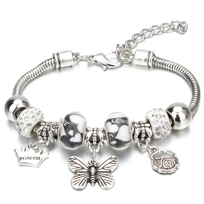 Charm Bracelet & Bangles Jewelry 6 Color Clay Zircon Ball Crown key lock Shape Beads Bracelets For Women Girl Friendship Gift