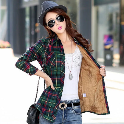 2026 Brand Winter Warm Women Velvet Thicke Plaid Shirt Style Coat Jacket Women Clothes Tops Female Casual Jacket Outerwear
