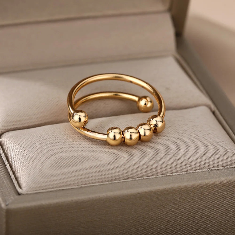 Anxiety Ring Beads Rings For Women Men Stainless Steel Ring Spinner Spiral Simulated Freely Anti Stress Fidget Ring Jewelry