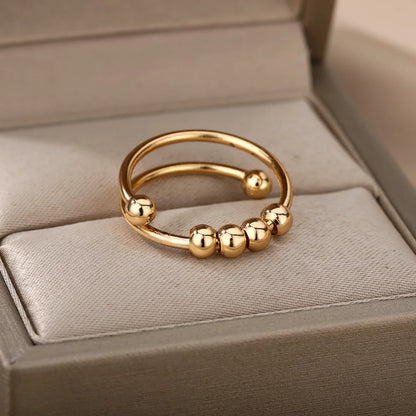 Anxiety Ring Beads Rings For Women Men Stainless Steel Ring Spinner Spiral Simulated Freely Anti Stress Fidget Ring Jewelry