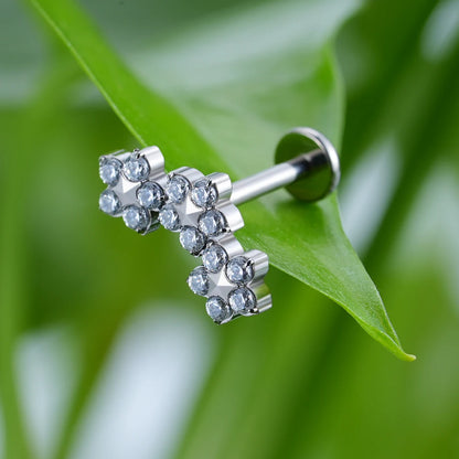 Right Grand ASTM F136 Titanium Triple CZ Flower Cluster Labret Internally Threaded Trinity Floral for Tragus Monroe Cartilage