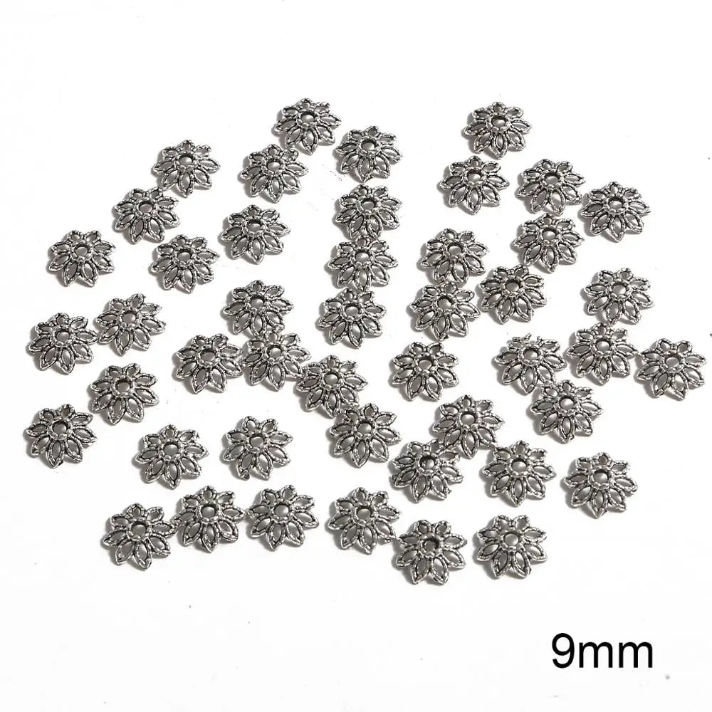50pcs Tibetan Antique Silver Color Gold Leaf Flower Bead End Caps For Jewelry Making Needlework Spacer Bead Caps DIY Accessories