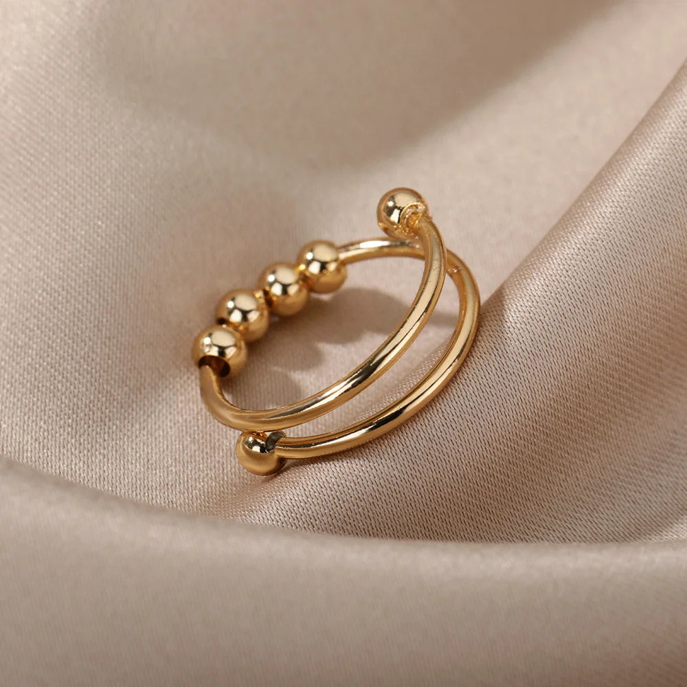 Anxiety Ring Beads Rings For Women Men Stainless Steel Ring Spinner Spiral Simulated Freely Anti Stress Fidget Ring Jewelry