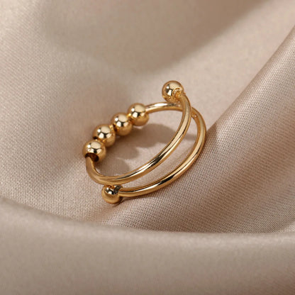 Anxiety Ring Beads Rings For Women Men Stainless Steel Ring Spinner Spiral Simulated Freely Anti Stress Fidget Ring Jewelry