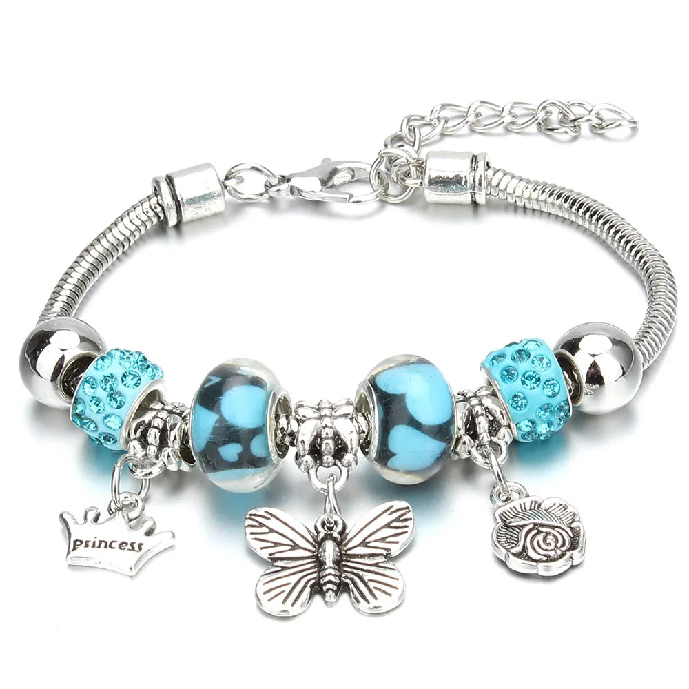 Charm Bracelet & Bangles Jewelry 6 Color Clay Zircon Ball Crown key lock Shape Beads Bracelets For Women Girl Friendship Gift