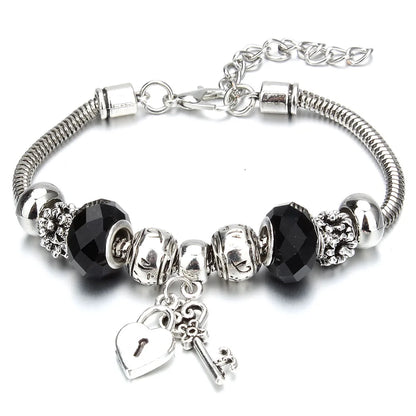 Charm Bracelet & Bangles Jewelry 6 Color Clay Zircon Ball Crown key lock Shape Beads Bracelets For Women Girl Friendship Gift