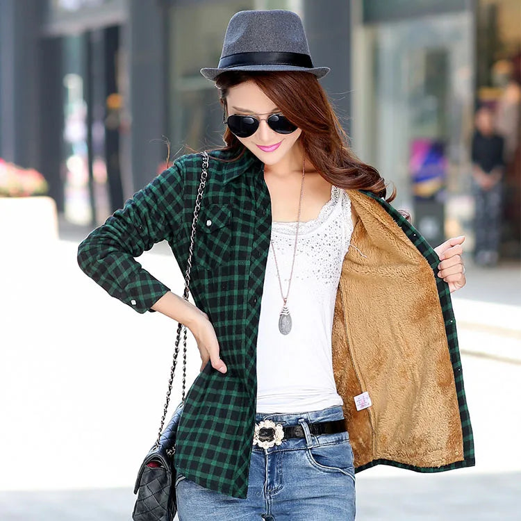 2026 Brand Winter Warm Women Velvet Thicke Plaid Shirt Style Coat Jacket Women Clothes Tops Female Casual Jacket Outerwear