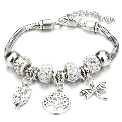 Charm Bracelet & Bangles Jewelry 6 Color Clay Zircon Ball Crown key lock Shape Beads Bracelets For Women Girl Friendship Gift