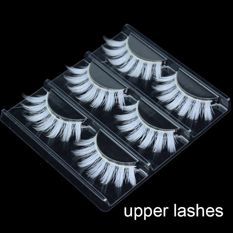 3 Pairs Fluffy Lace White Eyelashes 3D Natural Colored Artificial Vegan Silk Eye Lashes For Cosplay Halloween Makeup Party