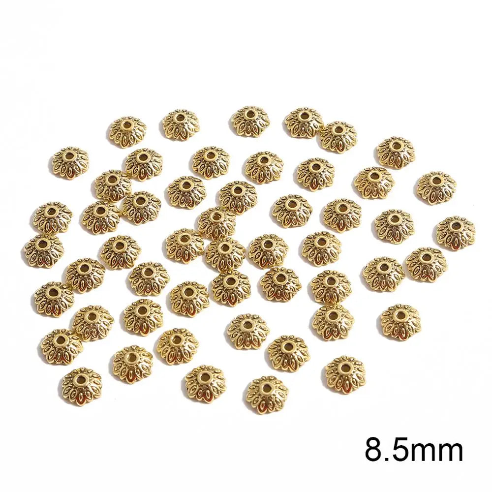 50pcs Tibetan Antique Silver Color Gold Leaf Flower Bead End Caps For Jewelry Making Needlework Spacer Bead Caps DIY Accessories