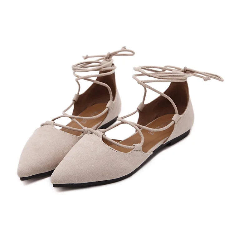 sexy cross-tied gladiator summer shoes woman pointe toe cut out flat lace up ballet flats Roman style D'orsay shoes big size 43