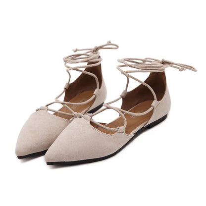 sexy cross-tied gladiator summer shoes woman pointe toe cut out flat lace up ballet flats Roman style D'orsay shoes big size 43