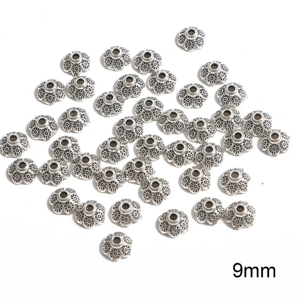 50pcs Tibetan Antique Silver Color Gold Leaf Flower Bead End Caps For Jewelry Making Needlework Spacer Bead Caps DIY Accessories