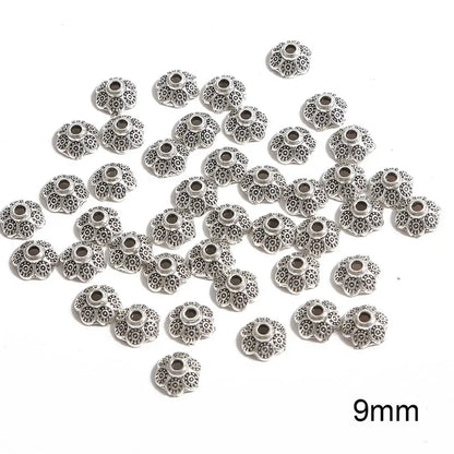 50pcs Tibetan Antique Silver Color Gold Leaf Flower Bead End Caps For Jewelry Making Needlework Spacer Bead Caps DIY Accessories