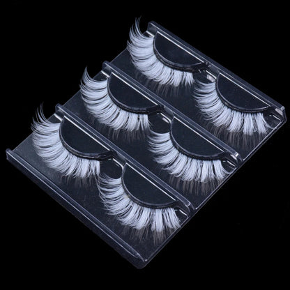 3 Pairs Fluffy Lace White Eyelashes 3D Natural Colored Artificial Vegan Silk Eye Lashes For Cosplay Halloween Makeup Party